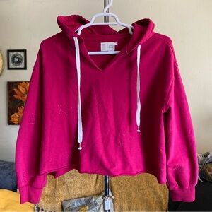 Anthropologie saturday sunday Cropped Star Embroidered Hoodie Pink Size M